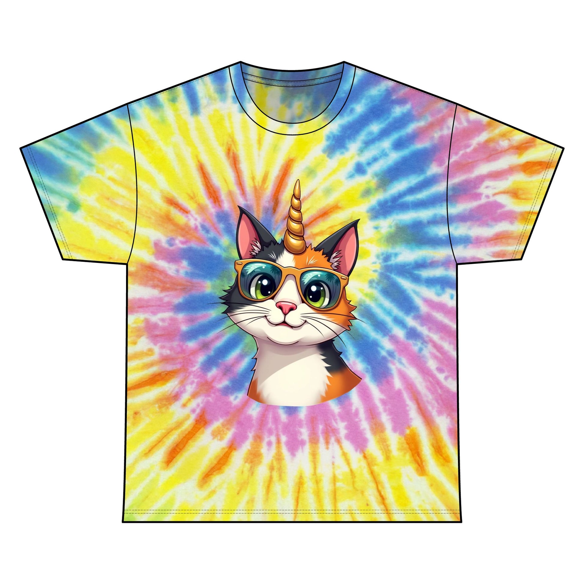 Cool Unicat Happy and Ready to Party Tie Dye Cotton Tee - Tie-dye T-Shirt -
