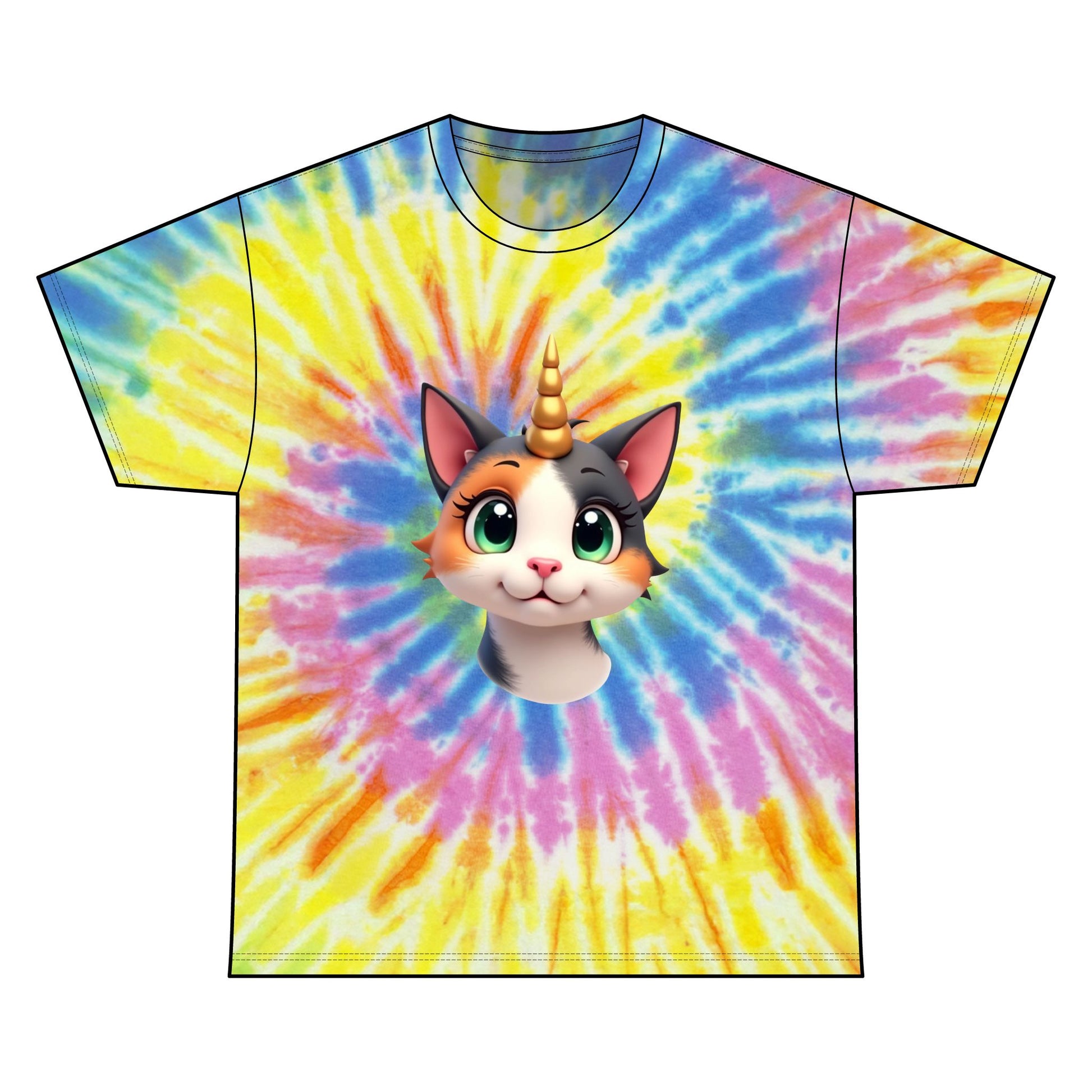 Cute Unicat Happy and Ready to Party Tie Dye Cotton Tee - Tie-dye T-Shirt -
