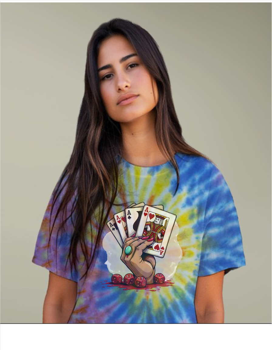 Vibrant Tie Dye Tee with Poker Design - Perfect for Casual Outings, Music Festivals, Gifts, Summer Fun, and Poker Nights