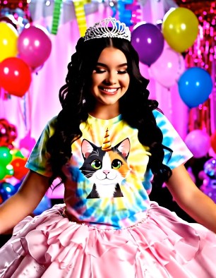 Cute Unicat Happy and Ready to Party Tie Dye Cotton Tee - Tie-dye T-Shirt -