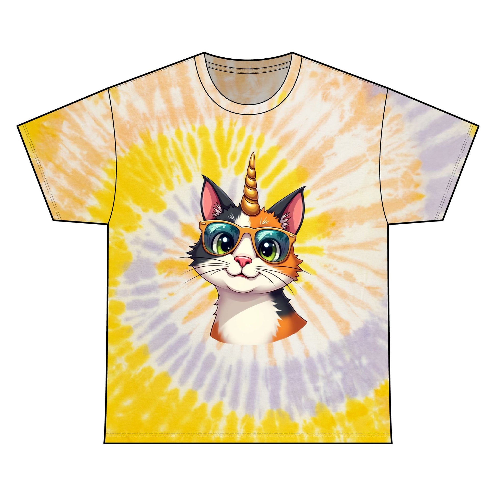 Cool Unicat Happy and Ready to Party Tie Dye Cotton Tee - Tie-dye T-Shirt -