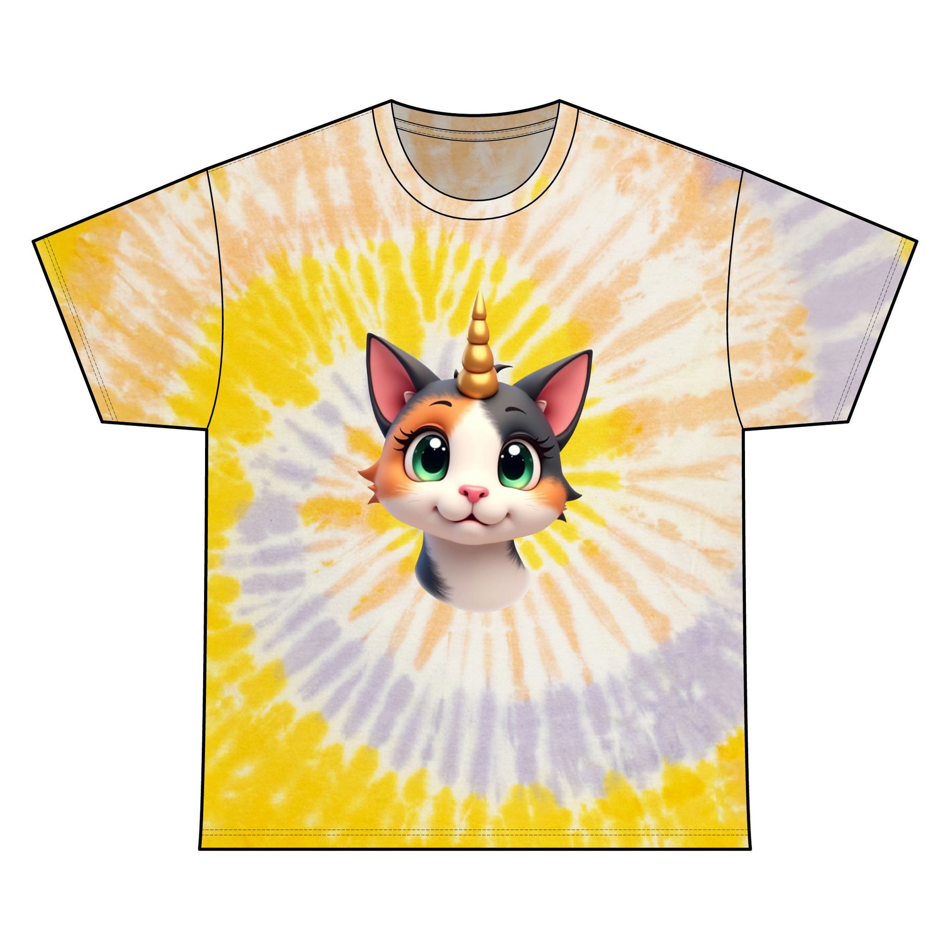 Cute Unicat Happy and Ready to Party Tie Dye Cotton Tee - Tie-dye T-Shirt -